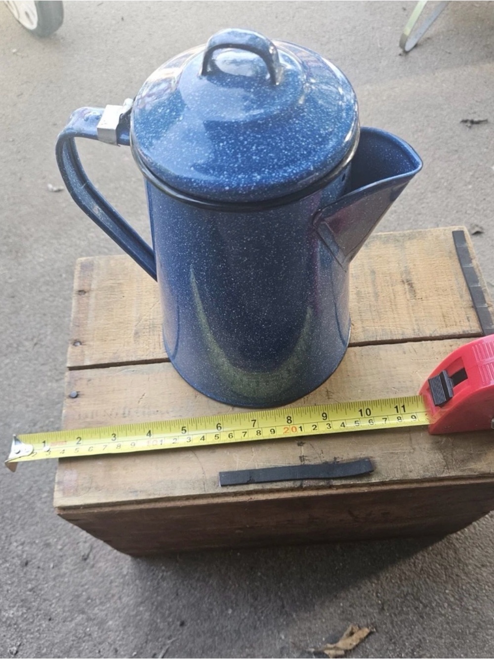 Vintage Blue Speckled Enamelware Coffee Pot Percolator Cowboy Camp Coffee Kettle